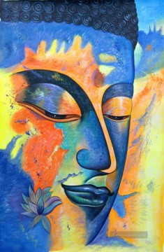  buddha - Blauer Buddha mit gelbedem Schatten Buddhismus